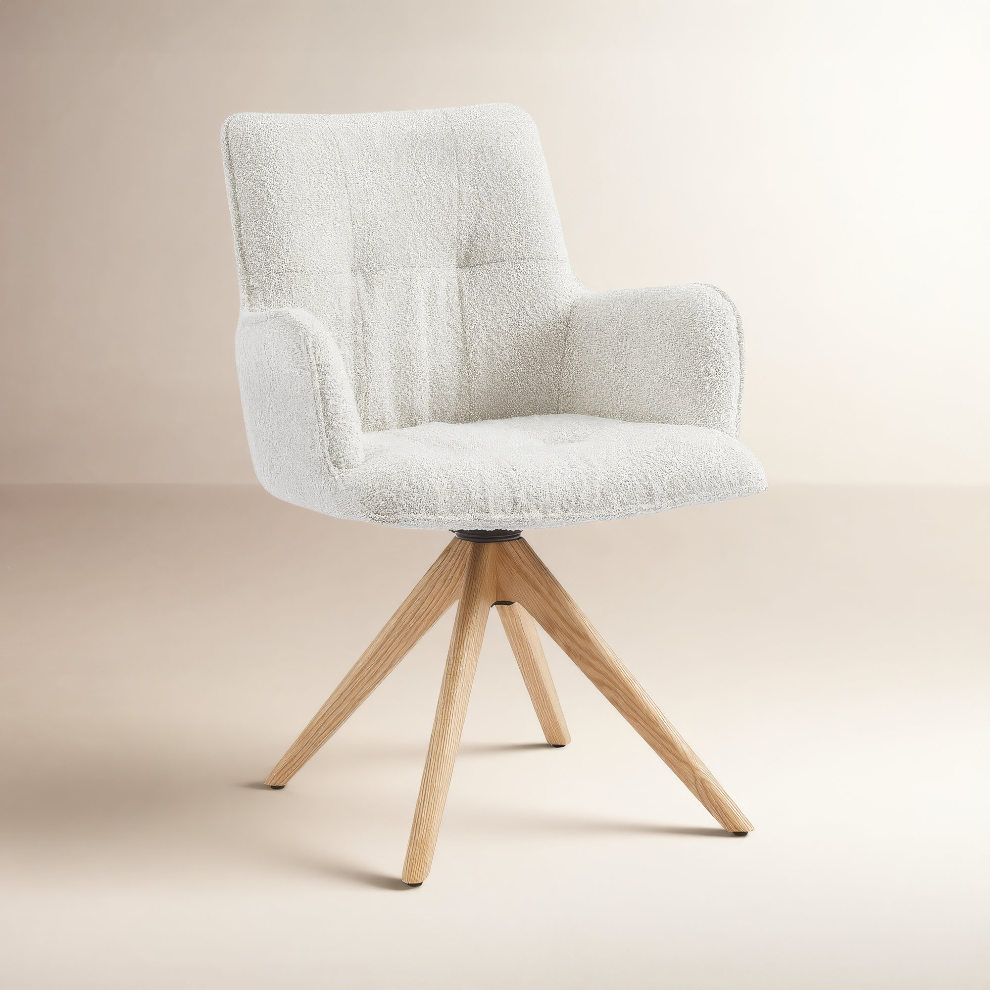 Swivel Office Chair, White Boucle