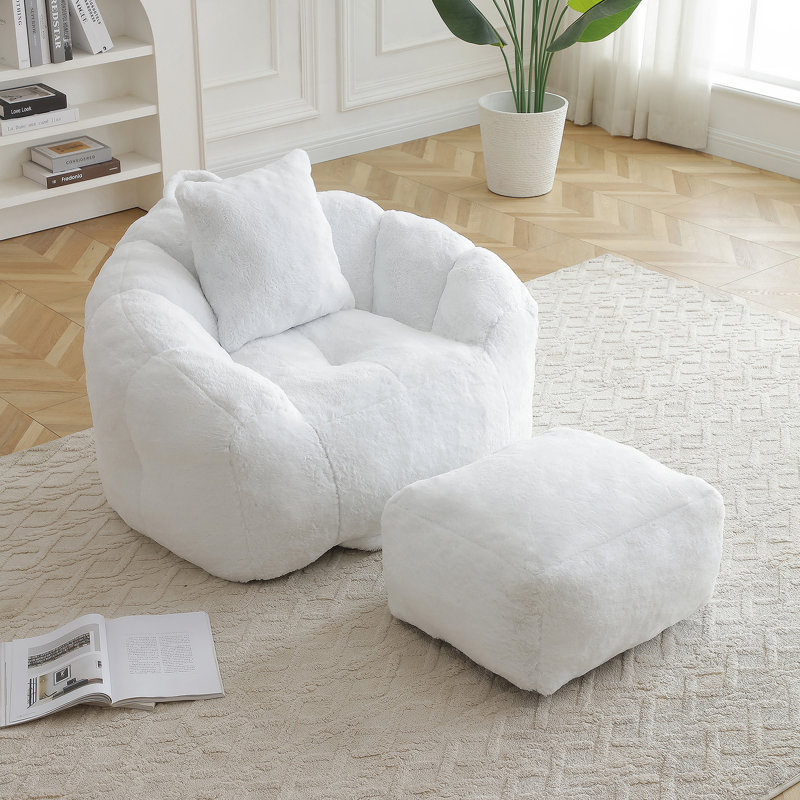Fauteuil à billes géant avec repose-pieds, siège à billes surdimensionné pour adultes et enfants, grand fauteuil en fausse fourrure avec rembourrage, grand canapé rembourré