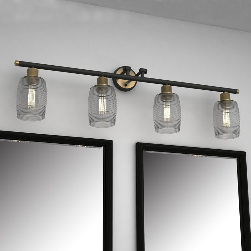 Éclairage pour salle de bain 4 lumières Bartow, Laiton antique, Transparent