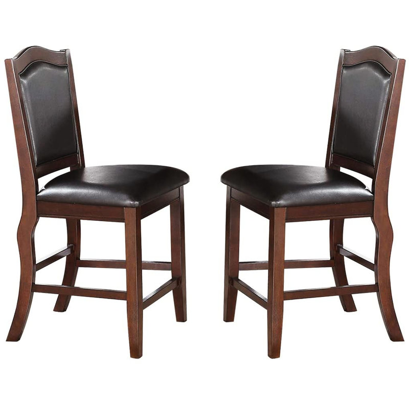 Ensemble de 2 chaises à hauteur de comptoir en bois et similicuir