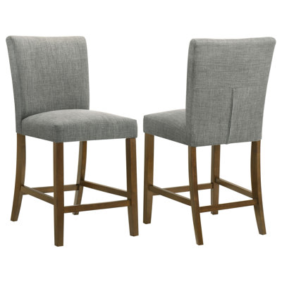 Ziva Counter-Height Dining Chair, Set of 2, Gray Fabric, Brown Wood
