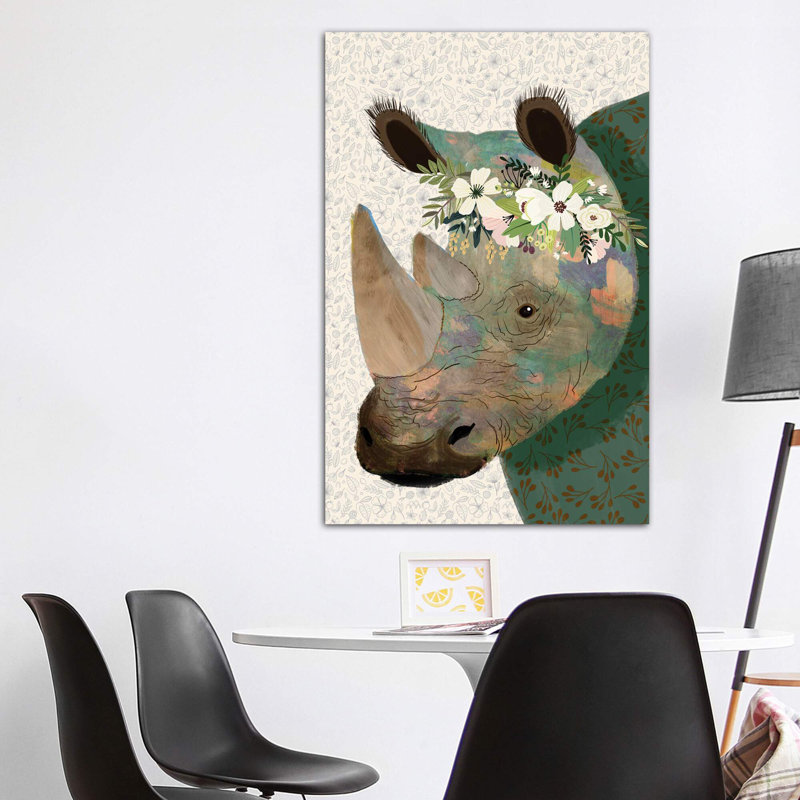 «Rhino» par Mia Charro - impression d'art graphique, H 60 po x l 40po x P 1,5 po, Toile tendue