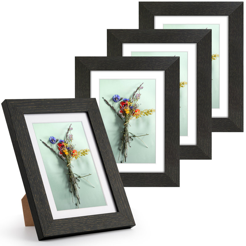 Ensemble de 4 cadres photo avec passe-partout, 4 po x 6 po, Noir