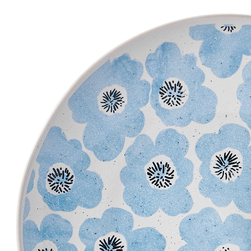 Radiant Floral Blue and Off-White Ceramic Dinnerware Set, Service for 4