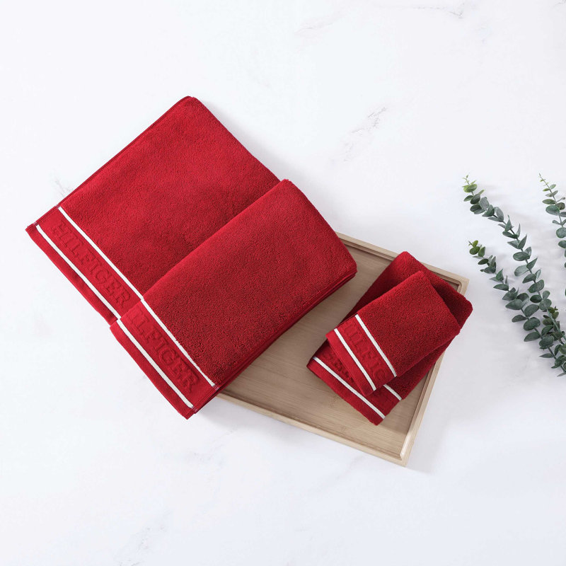 Tommy Hilfiger Legacy Solid Cotton 6 Piece Towel Set, Red