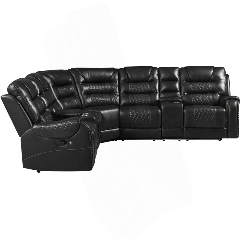 Ensemble de canapé modulaire inclinable manuel L 113,5 po avec canapé à mouvement symétrique en L avec boîtes de rangement, 4 porte-gobelets et bande lumineuse à DEL pour le salon