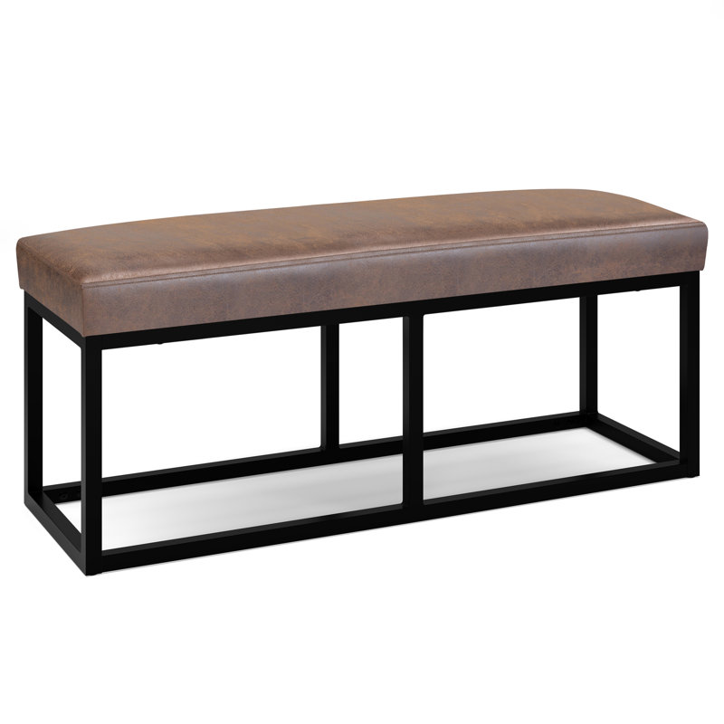 Reynolds 44" Distressed Chestnut Brown Faux Leather Bench
