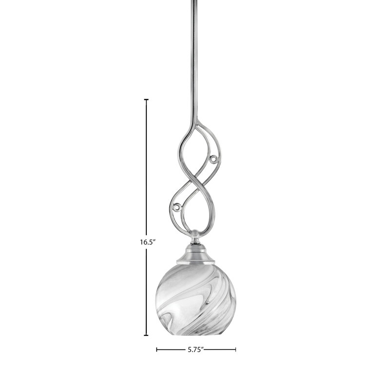 Mini-luminaire suspendu Alana-Rose avec finition chromée et verre tourbillon onyx de 5,75 po