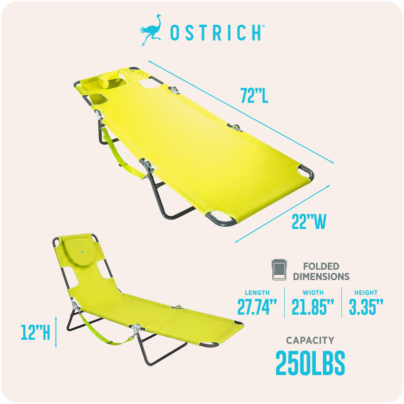 Ostrich The Original Chaise Lounge Facedown Beach Pool Tanning Chair, Lime Green, Lime Green