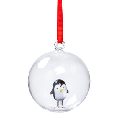Ornement globe de pingouin en verre transparent Noël