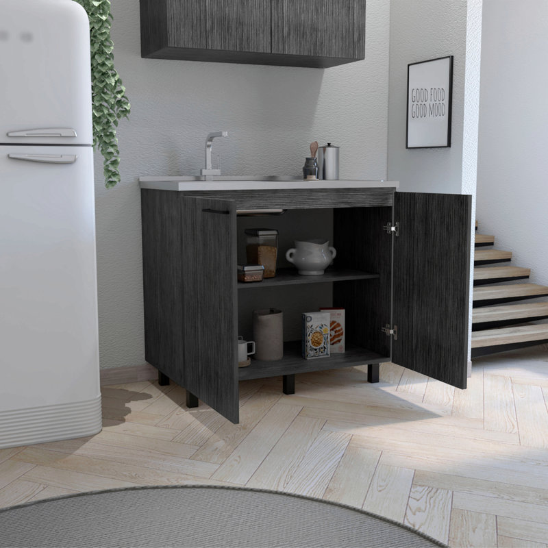 Évier utilitaire 2 avec armoire Napoles, comptoir en acier inoxydable, tablette intérieure Napoles