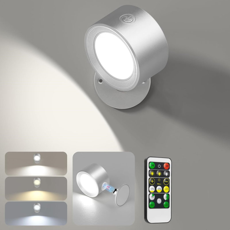 LED Wall Light Rechargeable Battery Operated With Remote, Magnetic Rotation,1 Pcs, Silver