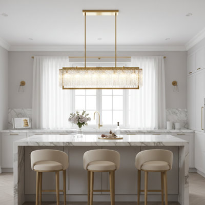 Transitional 7 Light Glass Rectangular Chandelier