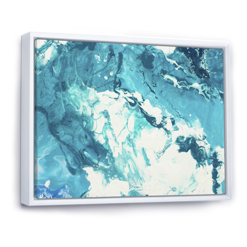 «White Clouds on Blue Marble II», peinture sur toile, H 24 po x l 32 po x P 1 po, Cadre flottant blanc