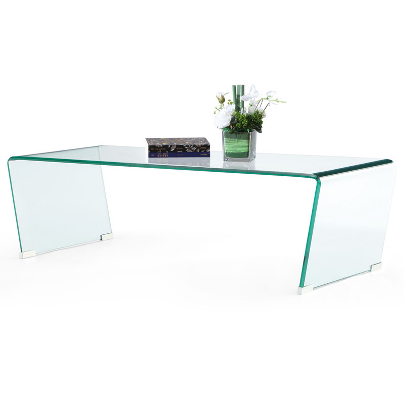 47.2" Tempered Glass Coffee Table for Living Room with V-shaped Legs