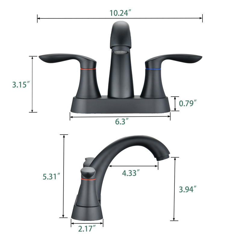Centerset Faucet 2-handle Bathroom Vanity Faucet with Drain Assembly, Matte Black