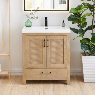 Bondi 30" Single Bathroom Vanity in Light Brown with White Artificial Drop-in Sink without Mirror