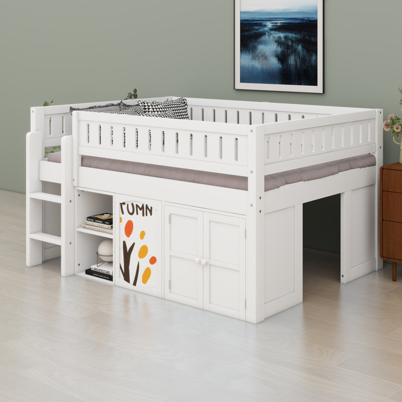 Loft Bed With Storage Cabinet And Chalkboard Panel, White