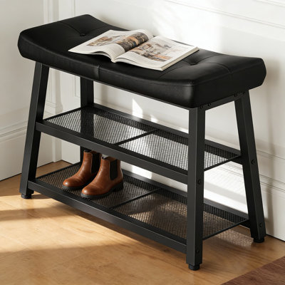 Banc à chaussures avec rangement et coussin, banc de rangement à 3 niveaux pour vestibule, couloir et chambre à coucher, structure en métal robuste avec siège rembourré