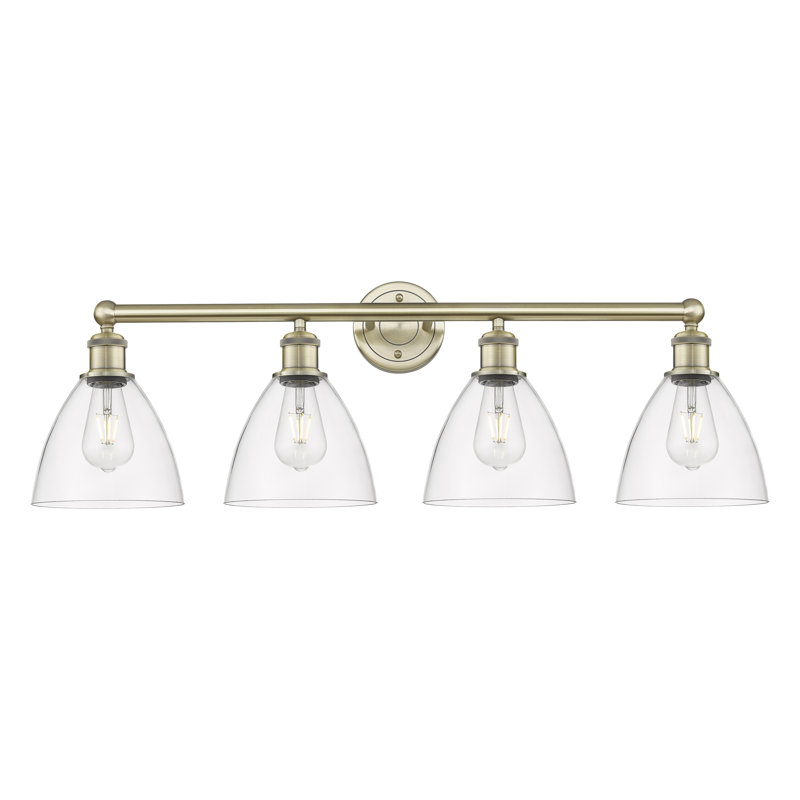 Éclairage pour meuble-lavabo en verre 4 lumières 34,5 pouces Ammamaria, Transparent, Laiton antique
