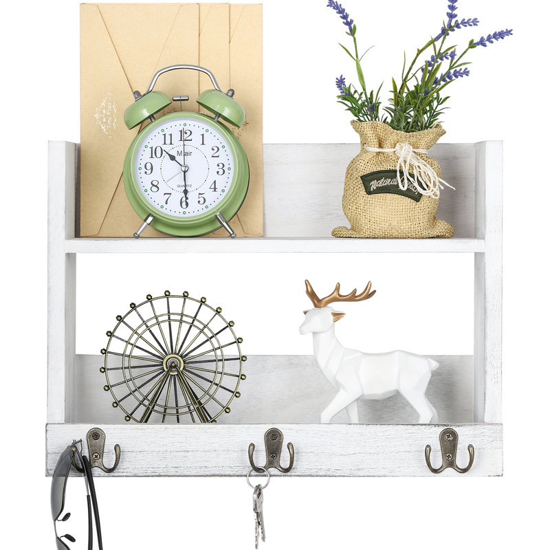 Aleanna Floating Shelf with Hooks, Gray