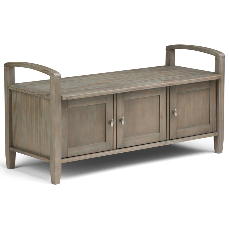 Rustic Distressed Gray 44" Solid Hardwood Storage Bench with Armrests