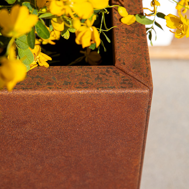 Corten Steel Series Cube Planter Box, 22" H x 21" W x 21" D