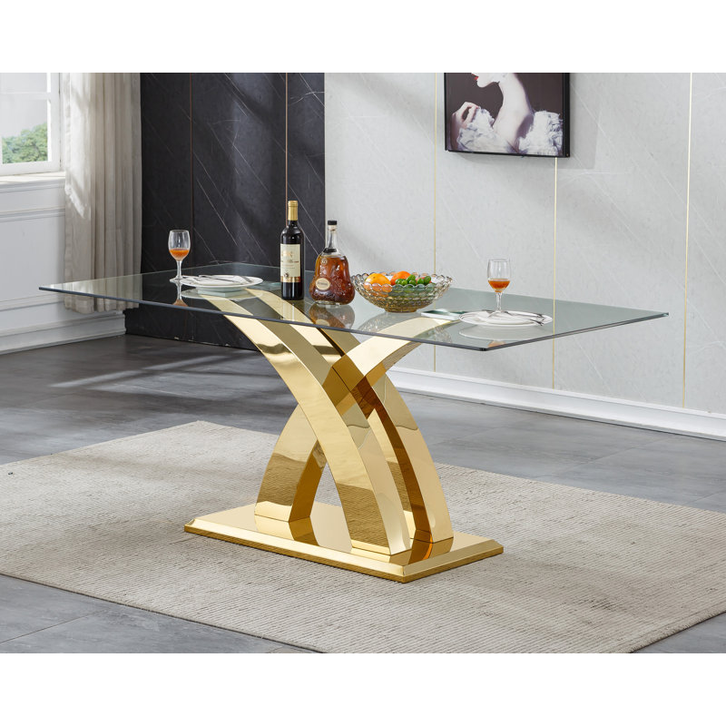 Glass Dining Table Set with Upholstered Dining Chairs, 70" Rectangle Kitchen Table and Chair Set, Clear Glass Dining Room Table Set, Modern Home Kitchen Furniture
