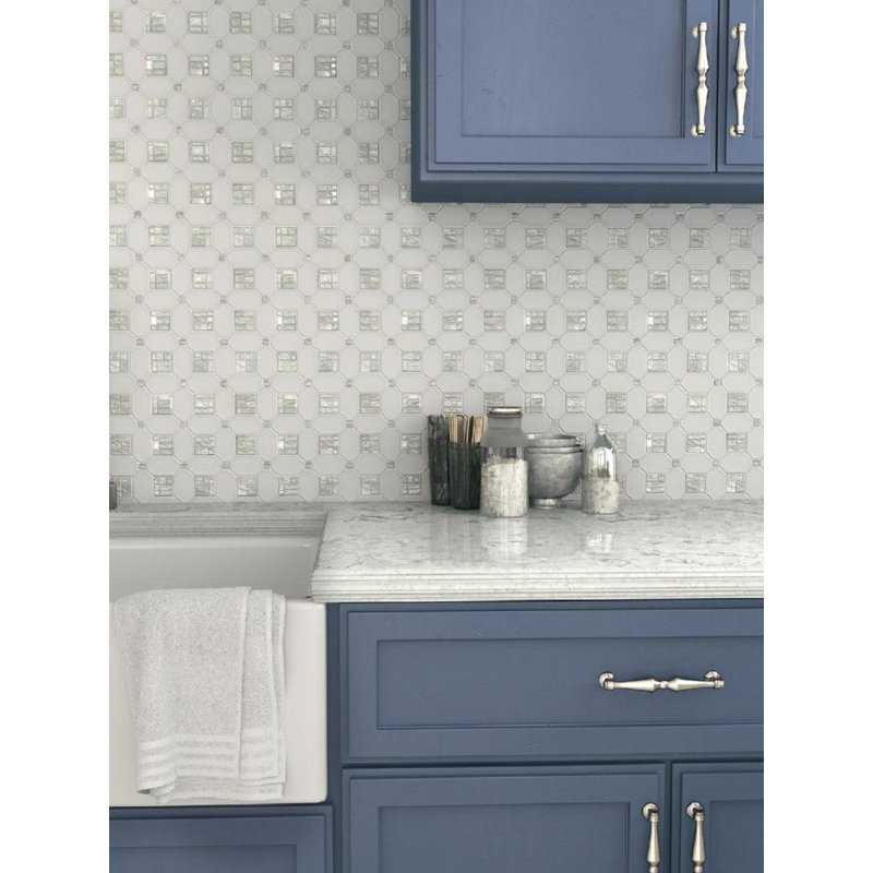 1.2" x 1.2" Seashell Grid Mosaic Wall & Floor Thassos, Shell Marble Tile