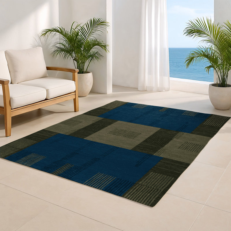 Tapis d'intérieur et d'extérieur à carreaux bleu, Rectangulaire 2 pi x 3 pi