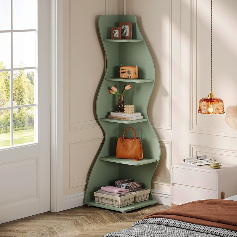 Bibliothèque et support d'angle à 5 niveaux 69,8 po pour salon, Vert