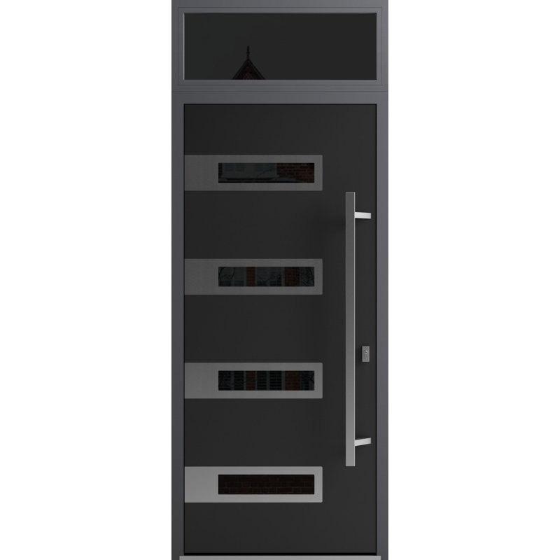 Façade extérieure en acier pré-suspendue / fenêtre extérieure en émail noir / Ronex 0131 avec insert latéral en acier inoxydable / entrée en métal peint moderne l 36 po x H80 + 16 po à gauche