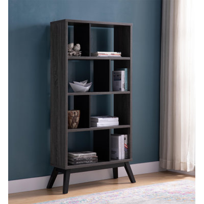 Mid-Century Modern 4 Tier Bookcase, Distressed Gray Bookshelf Display Storage -  Latitude RunÂ®, 3A2AF83F3AAA4D02B1BC809E6DD031DE