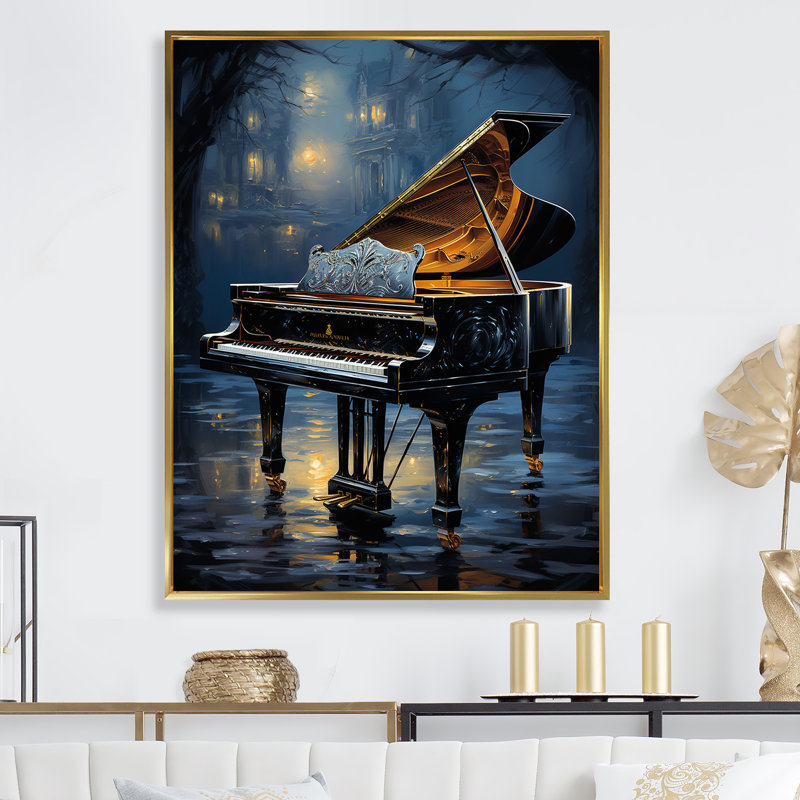 «Piano Forest Reflection II», reproduction sur toile, Cadre flottant doré, H 44 po x l 34 po x P 1,5 po