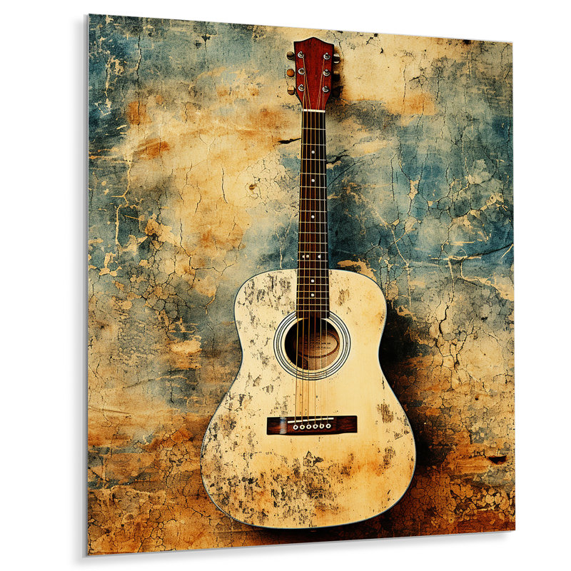 Rétro guitare Melody I - musique, art mural en métal, H 32 po x l 16 po x P 1 po