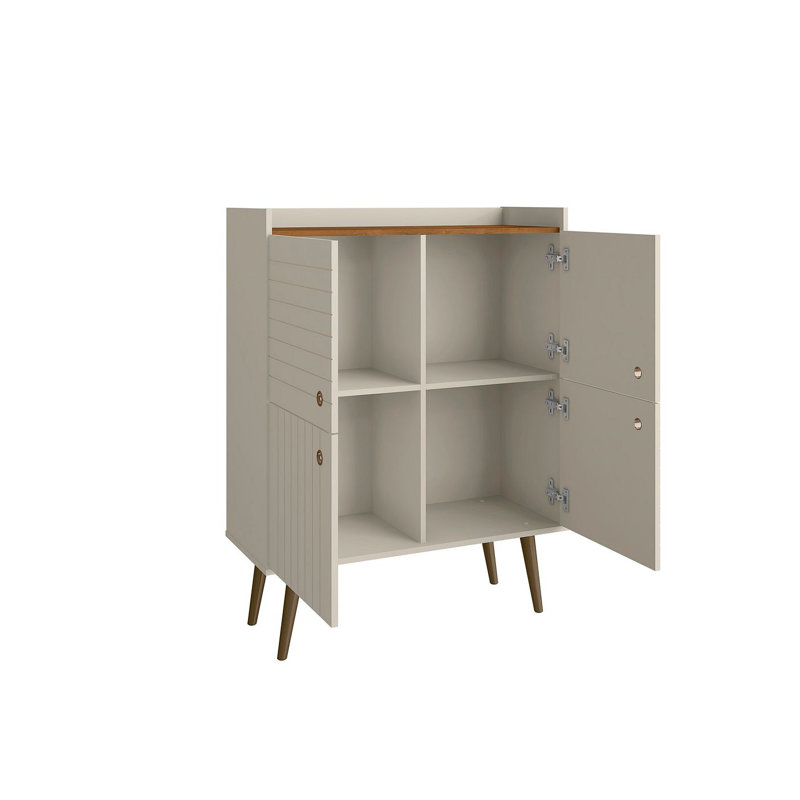 Bogart 35" Mid-Century Modern 2-Door Accent Cabinet with 4 Shelves in Ivory, Off-White