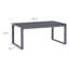 Table basse, base traîneau en aluminium argenté, plateau rectangulaire en verre de 35 po