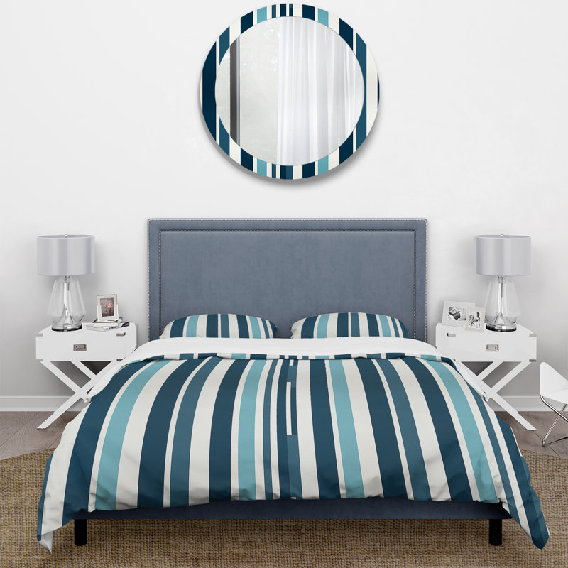 Literie de style nautique à rayures bleues, Housse de couette pour très grand lit et 2 très