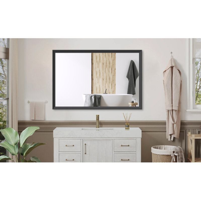48"x32" Oversized Modern Rectangle Bathroom Mirror with Black Aluminum Frame for Vertical or Horizontal Wall Mounting