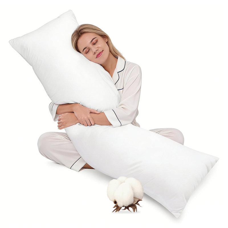 Cotton Cover Body Pillow with Down Alternative Fill, Soft Supportive Long Pillow for Side Sleepers, Cotton