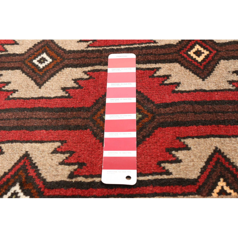 Tapis de couloir rouge en laine noué à la main de conception unique 3 pi 2 po x 5 pi 3 po Nis