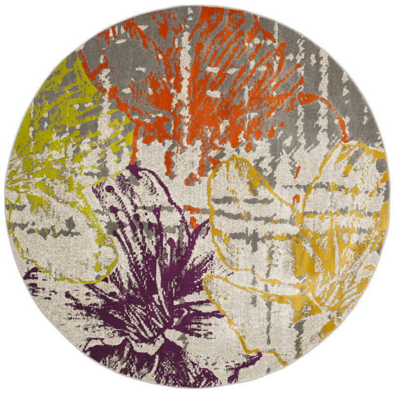 Charis Porcello Performance Floral Rug, Round 6'7"