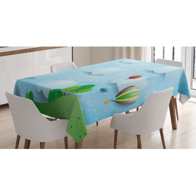 Nursery with Balloons Clouds and Stars on The Hills CartoonTablecloth