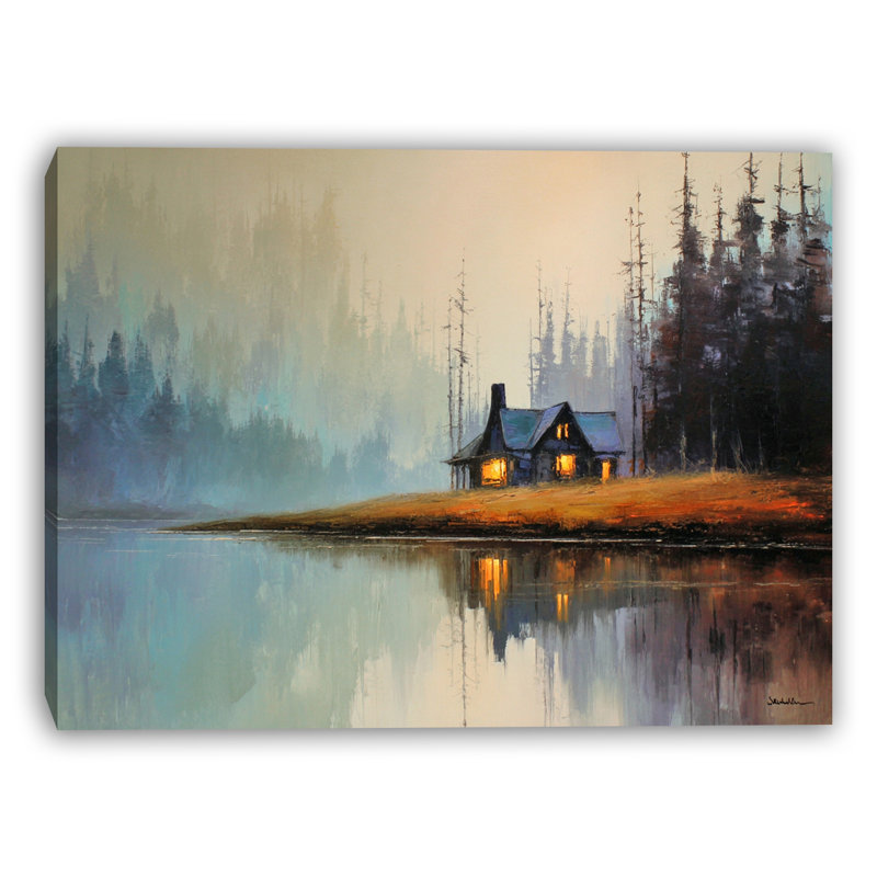 Art mural sur toile forêt bord de lac, H 24 po x l 36 po