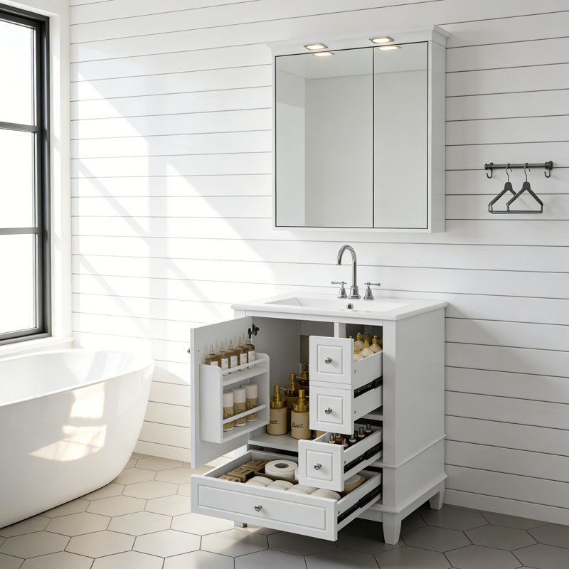 Meuble-lavabo 24 po avec lavabo, Blanc, Argent argent