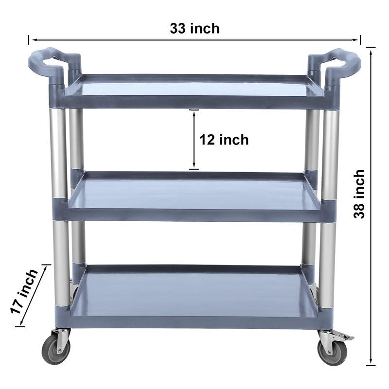 3-Tier Heavy Duty Rolling Utility Cart, 500 Lbs Capacity with Lockable Wheels for Kitchen Warehouse