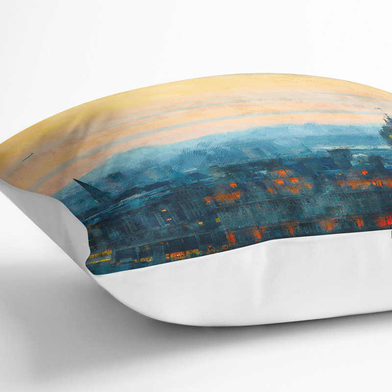 Edinburgh Skyline in Scotland Cushion with Filling, 40cm H x 40cm W x 15cm D, White