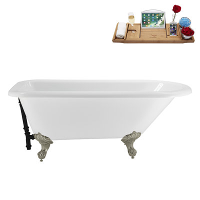 62" Streamline Clawfoot Tub,Tray,Drain, Clawfeet
