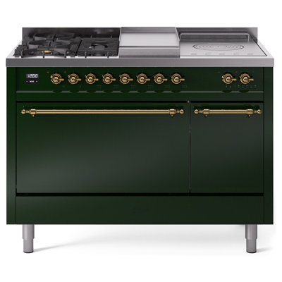 ILVE Nostalgie II, cuisinière à double combustible de 48 po, 5 brûleurs, plaque chauffante, surface de cuisson française
