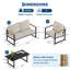 Ensemble de mobilier de patio beige 4 pièces | Canapé d'angle extérieur résistant aux intempéries | Coussins d'accoudoirs anti-brûlure en bois | Idéal pour jardin, balcon, véranda, terrasse-705051509